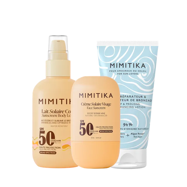 mimitika-trio-lait-solaire-spf50-cr-me-visage-spf50-lait-prolongateur-de-bronzag image 1