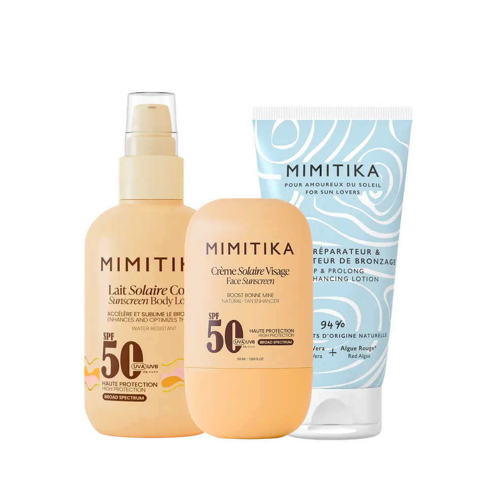 mimitika-trio-lait-solaire-spf50-cr-me-visage-spf50-lait-prolongateur-de-bronzag image 1