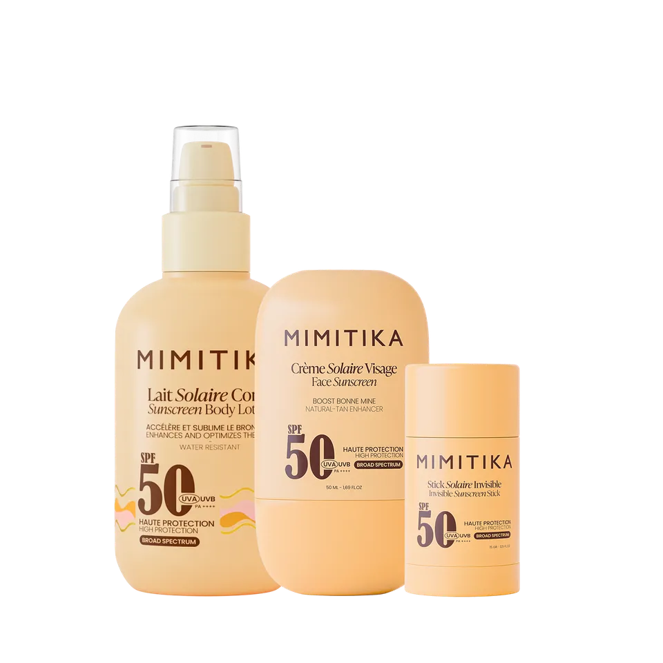 mimitika-trio-cr-me-visage-spf50-lait-solaire-spf50-stick-solaire-spf50 image 1
