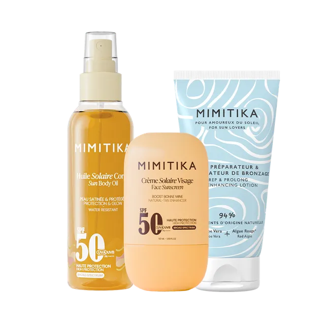 mimitika-trio-cr-me-spf50-huile-spf50-lait-bronzage image 1