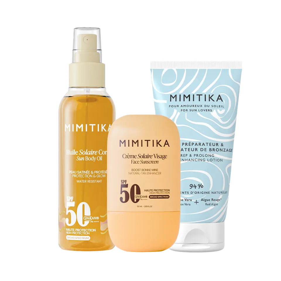 mimitika-trio-cr-me-spf50-huile-spf50-lait-bronzage image 1