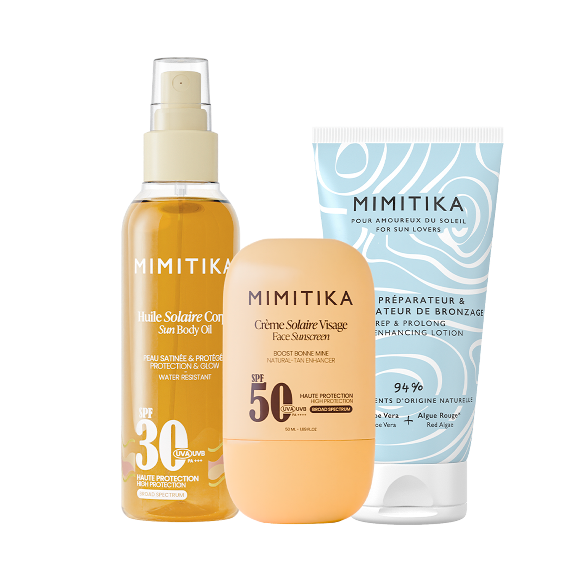 mimitika-trio-cr-me-spf50-huile-spf30-lait-bronzage image 1
