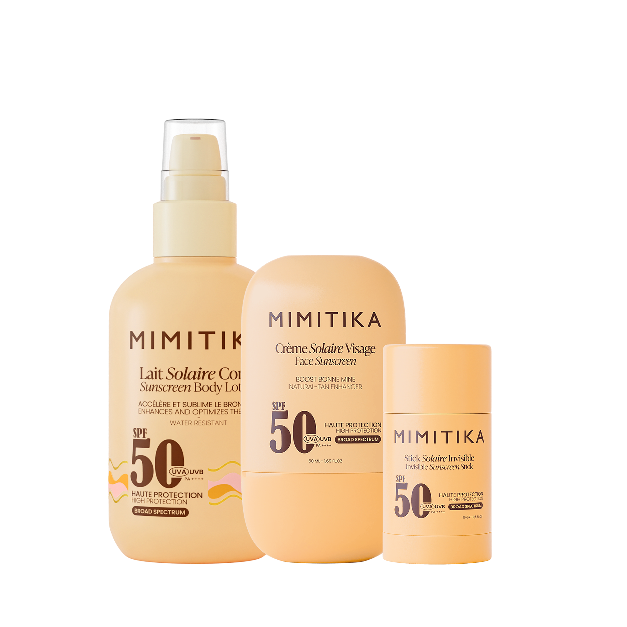 mimitika-trio-cr-me-visage-spf50-lait-solaire-spf50-stick-solaire-spf50 image 1