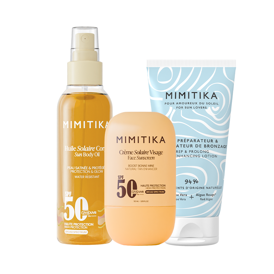 mimitika-trio-cr-me-spf50-huile-spf50-lait-bronzage image 1