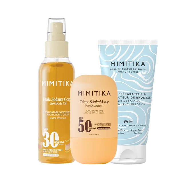 mimitika-trio-cr-me-spf50-huile-spf30-lait-bronzage image 1