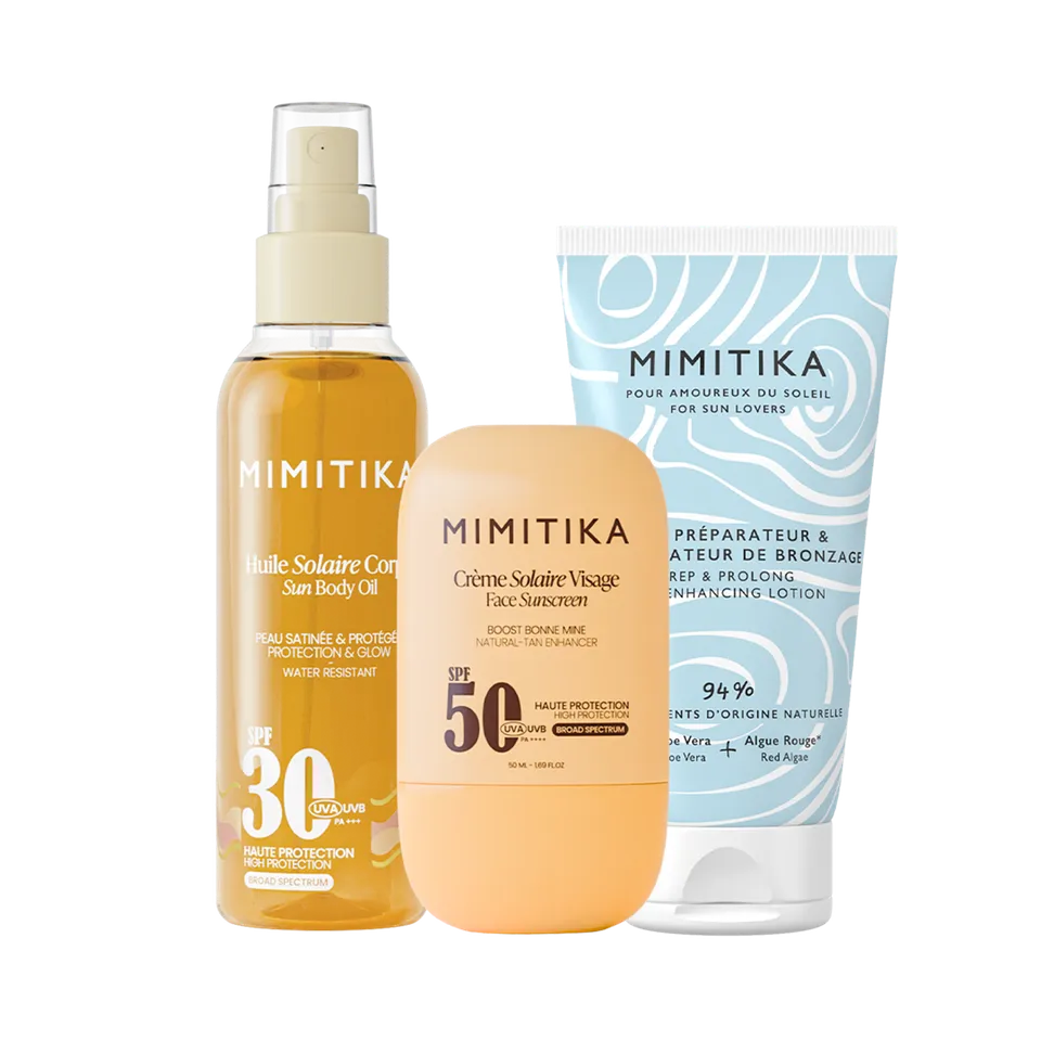mimitika-trio-cr-me-spf50-huile-spf30-lait-bronzage image 1